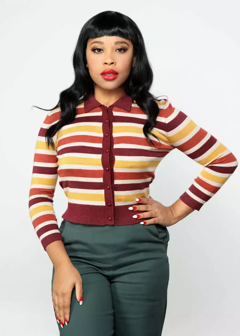 Collectif Enza Retro Striped 60's Cardigan Brown 4 Collectif Enza Retro Striped 60's Cardigan Brown