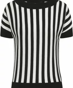Collectif Joy Beetle Stripe Knitted 60's Top Black White