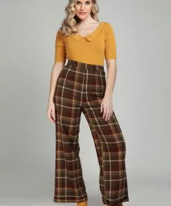 Collectif Baylee Mosshill Check 40's Trousers Brown New In