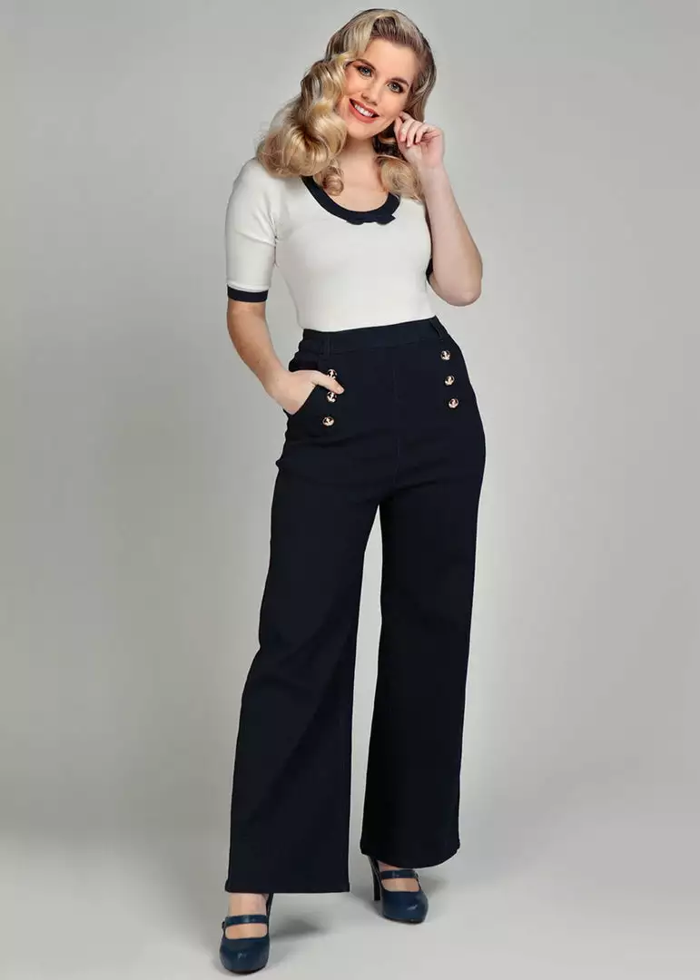 Collectif Taci Nautical 40's Jeans Navy Blue New In 7 Collectif Taci Nautical 40's Jeans Navy Blue New In