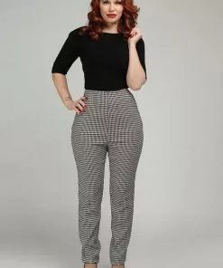 New In Collectif Odila Houndstooth 60's Skinny Trousers Black White