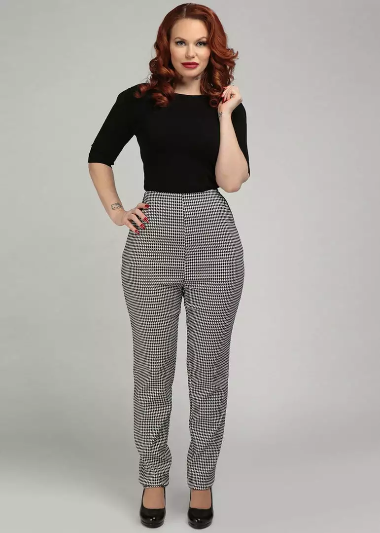 New In Collectif Odila Houndstooth 60's Skinny Trousers Black White 4 New In Collectif Odila Houndstooth 60's Skinny Trousers Black White