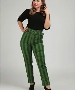 Collectif Thea Garden Stripes 60's Trousers Green New In