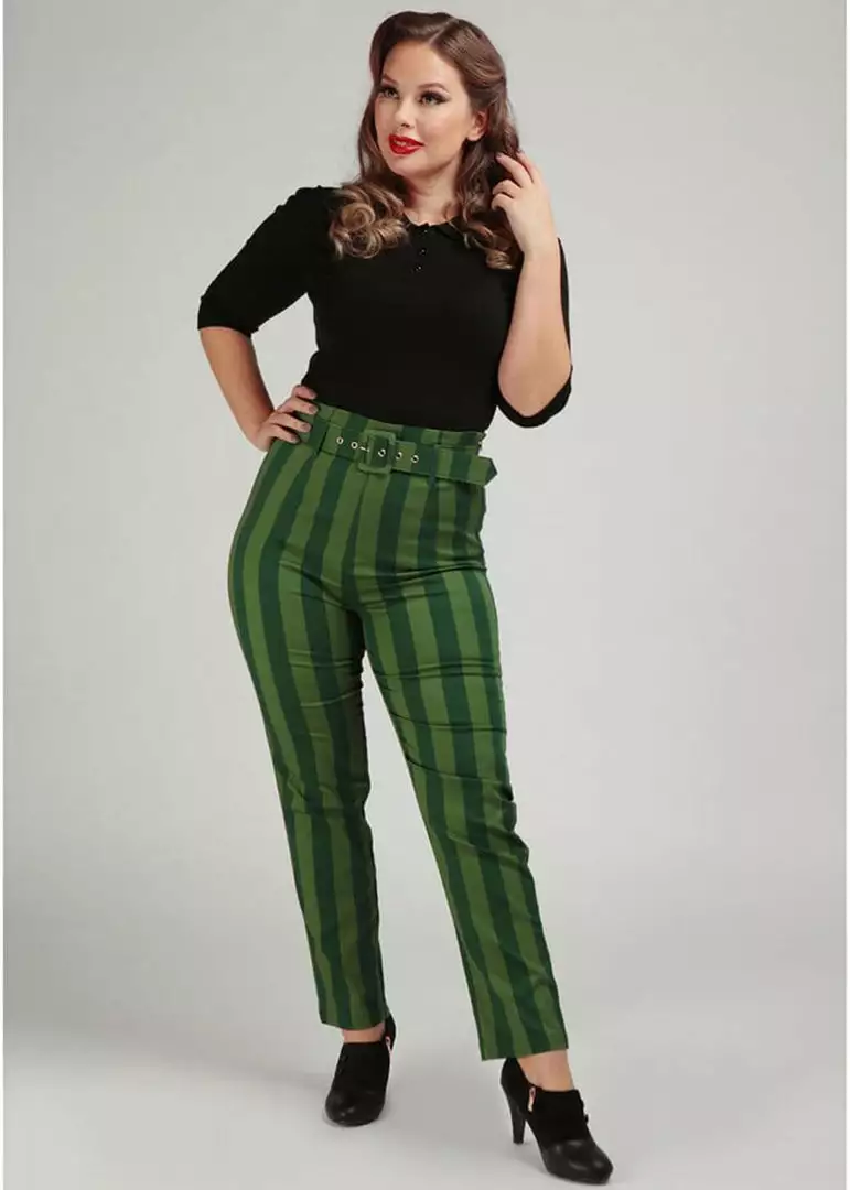 Collectif Thea Garden Stripes 60's Trousers Green New In 4 Collectif Thea Garden Stripes 60's Trousers Green New In