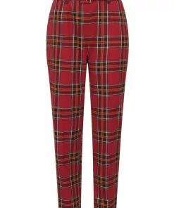 Collectif Thea Berry Check 60's Trousers Red New In