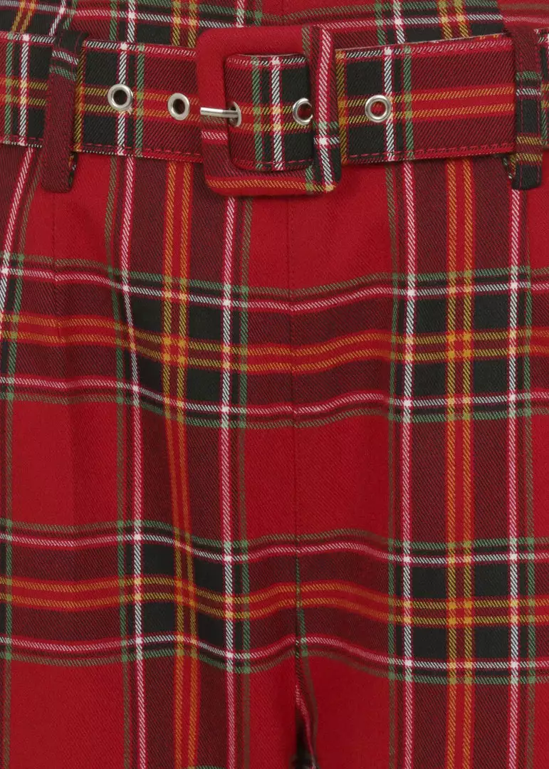 Collectif Thea Berry Check 60's Trousers Red New In 5 Collectif Thea Berry Check 60's Trousers Red New In