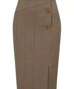 Collectif Sloan Herringbone 40's Pencil Skirt Brown New In