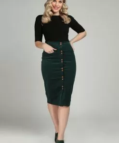 New In Collectif Hailey Corduroy 70's Pencil Skirt Green