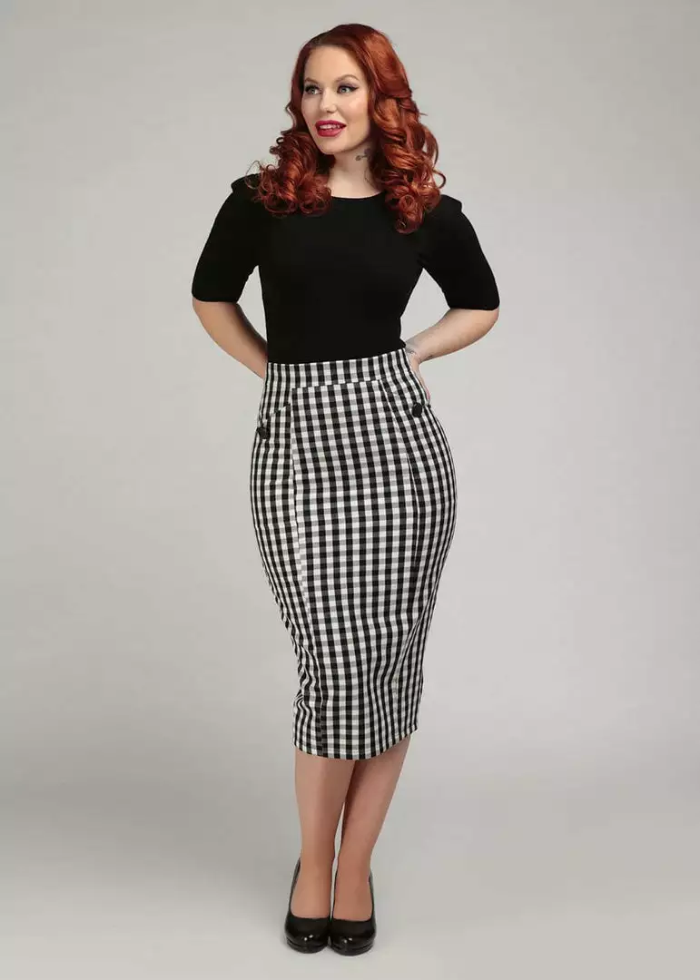 New In Collectif Lorrina Gingham 60's Pencil Skirt Black White 4 New In Collectif Lorrina Gingham 60's Pencil Skirt Black White