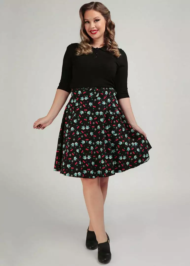 New In Collectif Trinette Swallows & Cherries 50's Swing Skirt Multi 5 New In Collectif Trinette Swallows & Cherries 50's Swing Skirt Multi