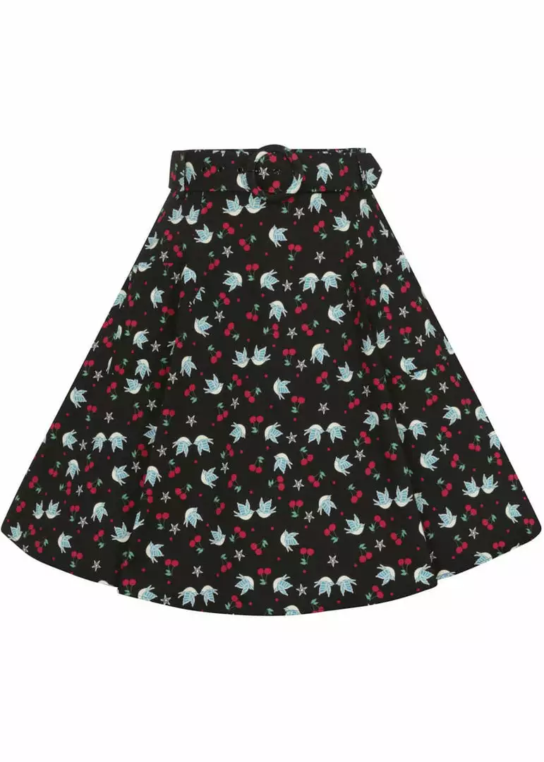 New In Collectif Trinette Swallows & Cherries 50's Swing Skirt Multi 3 New In Collectif Trinette Swallows & Cherries 50's Swing Skirt Multi