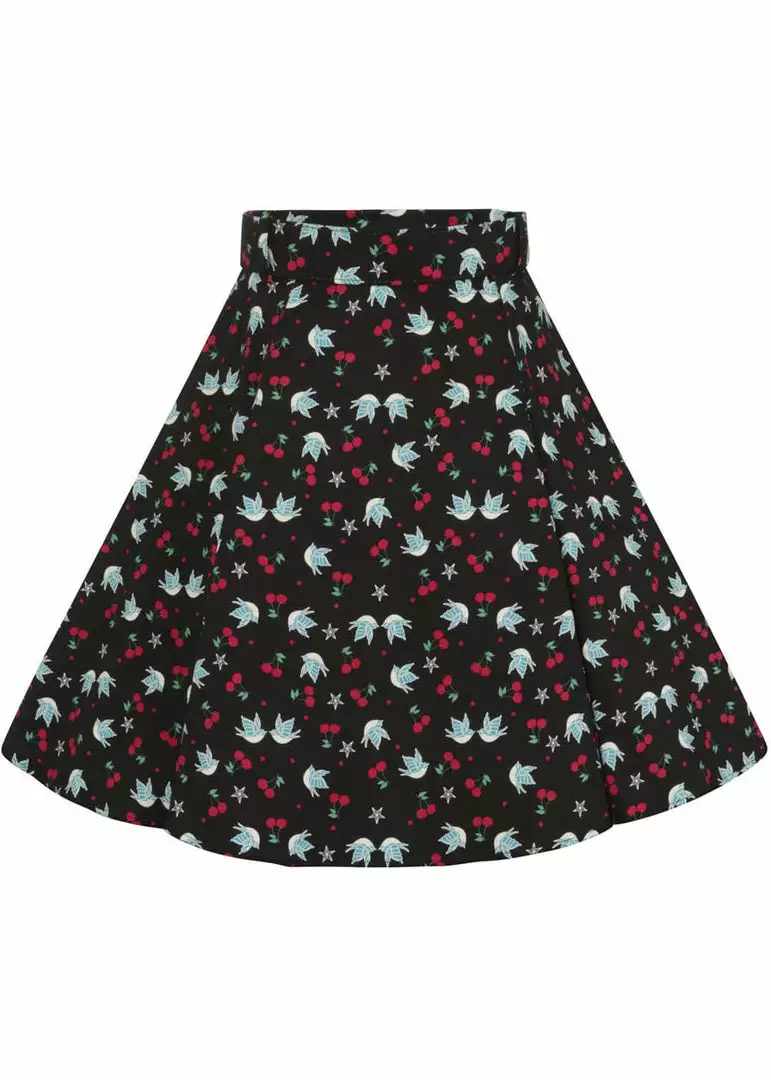 New In Collectif Trinette Swallows & Cherries 50's Swing Skirt Multi 6 New In Collectif Trinette Swallows & Cherries 50's Swing Skirt Multi