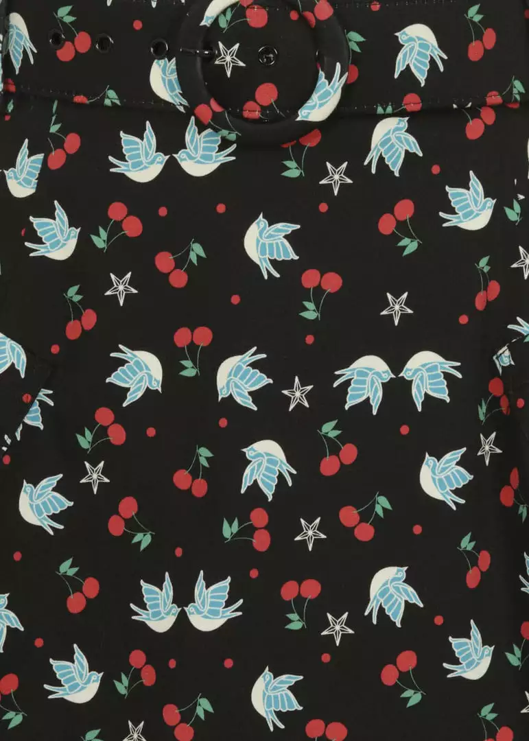 New In Collectif Trinette Swallows & Cherries 50's Swing Skirt Multi 4 New In Collectif Trinette Swallows & Cherries 50's Swing Skirt Multi