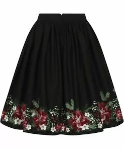 Collectif Jasmine Festive Floral 50's Swing Skirt Black New In