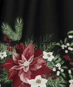 Collectif Jasmine Festive Floral 50's Swing Skirt Black New In