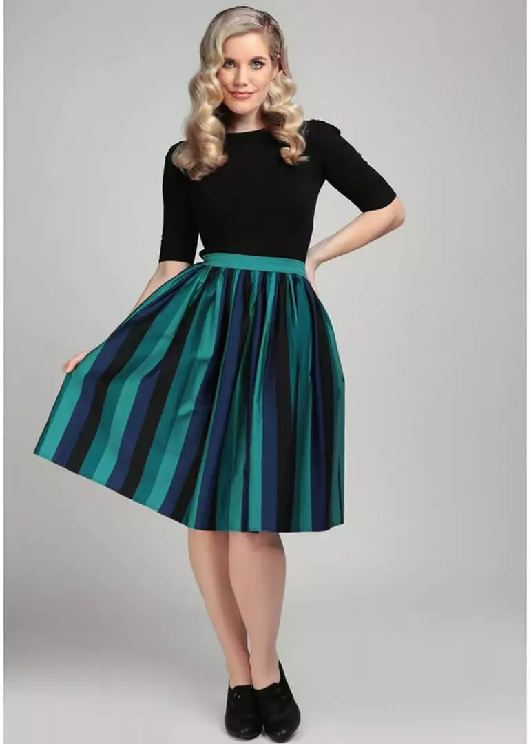 Collectif Jasmine Twilight Stripe 50's Swing Skirt New In 3 Collectif Jasmine Twilight Stripe 50's Swing Skirt New In