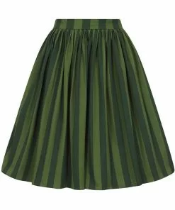 Collectif Jasmine Garden Stripes 50's Swing Skirt Green