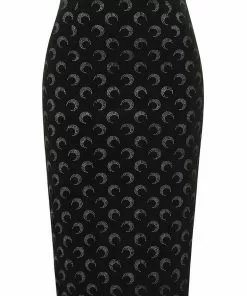 Collectif Polly Glitter Moon Velvet 50's Pencil Skirt Black