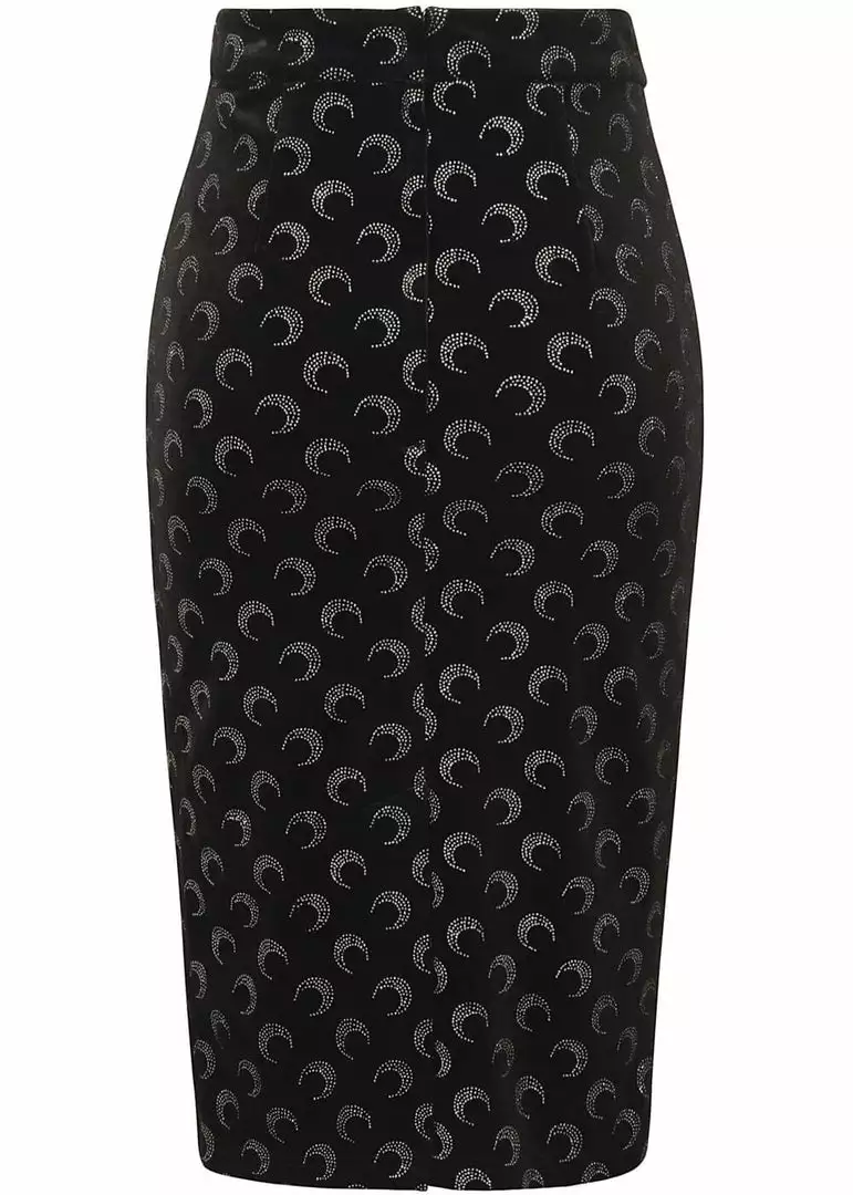Collectif Polly Glitter Moon Velvet 50's Pencil Skirt Black 5 Collectif Polly Glitter Moon Velvet 50's Pencil Skirt Black