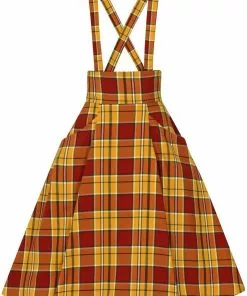 New In Collectif Alexa Autumn Leaves Check 50's Swing Skirt Orange