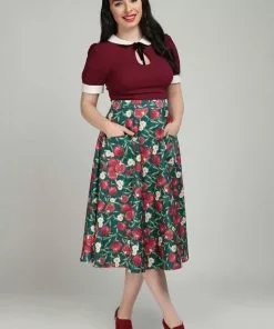 New In Collectif Silvia Pomegranata 50's Swing Skirt Teal