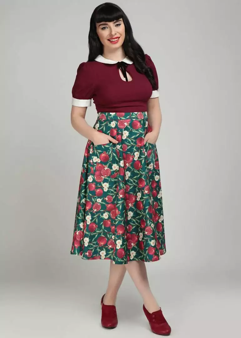New In Collectif Silvia Pomegranata 50's Swing Skirt Teal 4 New In Collectif Silvia Pomegranata 50's Swing Skirt Teal