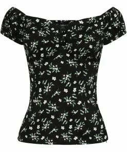 Collectif Dolores Berry Floral 50's Top Black New In