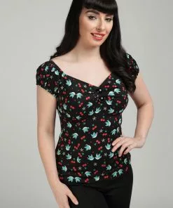 Collectif Dolores Swallows & Cherries 50's Top In Multi