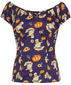 New In Collectif Lorena Pumpkin Pinup 50's Top Multicolour