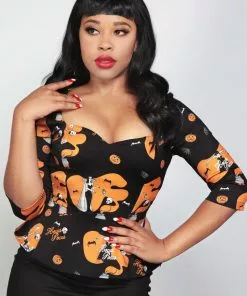 Collectif Carletta Hocus Pocus 50's Peplum Top Black New In 8 Collectif Carletta Hocus Pocus 50's Peplum Top Black New In