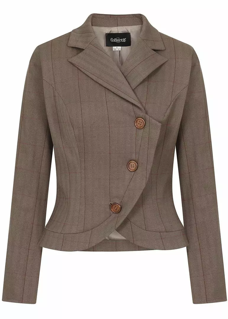 New In Collectif Lea Herringbone 40's Riding Jacket Brown 3 New In Collectif Lea Herringbone 40's Riding Jacket Brown
