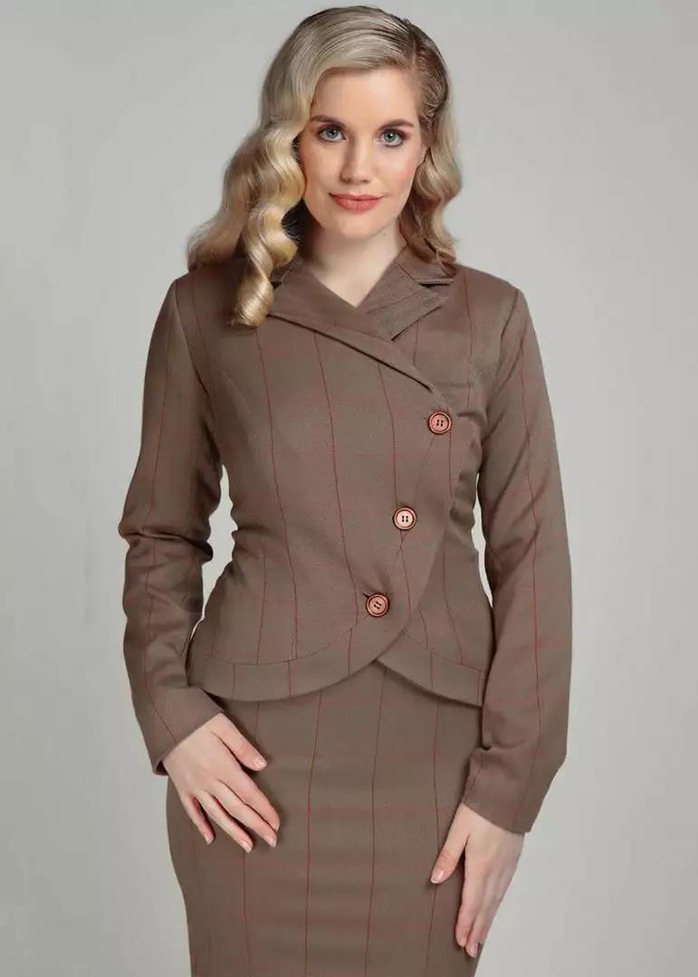 New In Collectif Lea Herringbone 40's Riding Jacket Brown 4 New In Collectif Lea Herringbone 40's Riding Jacket Brown