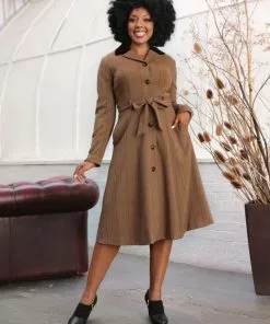 Collectif Nala Herringbone 40's Coat Brown New In