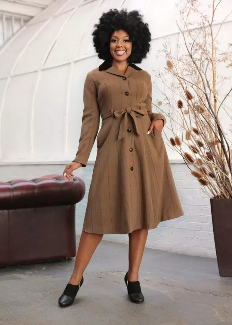 Collectif Nala Herringbone 40's Coat Brown New In 3 Collectif Nala Herringbone 40's Coat Brown New In