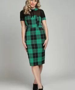 New In Collectif Mac Foliage Check 40's Pencil Dress Multi