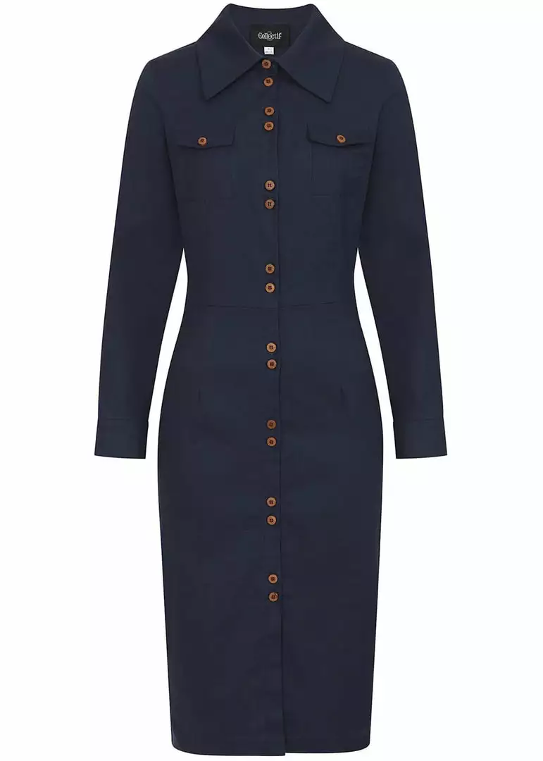 New In Collectif Hailey 60's Pencil Dress Navy 3 New In Collectif Hailey 60's Pencil Dress Navy