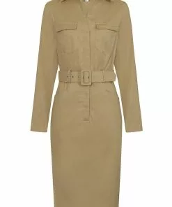 Collectif Brunel Safari 70's Pencil Dress Beige