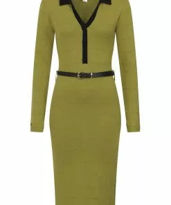 Collectif Lorelei Knitted 60's Pencil Dress Green New In