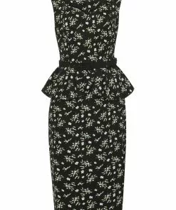 New In Collectif Mae Berry Floral 50's Pencil Dress Black