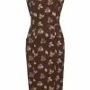 Collectif Hepburn Fall Leaves 50's Pencil Dress Brown New In 1 Collectif Hepburn Fall Leaves 50's Pencil Dress Brown New In