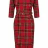 New In Collectif Adeline Berry Check 50's Pencil Dress Red