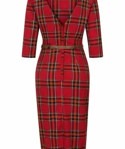 New In Collectif Adeline Berry Check 50's Pencil Dress Red 9 New In Collectif Adeline Berry Check 50's Pencil Dress Red