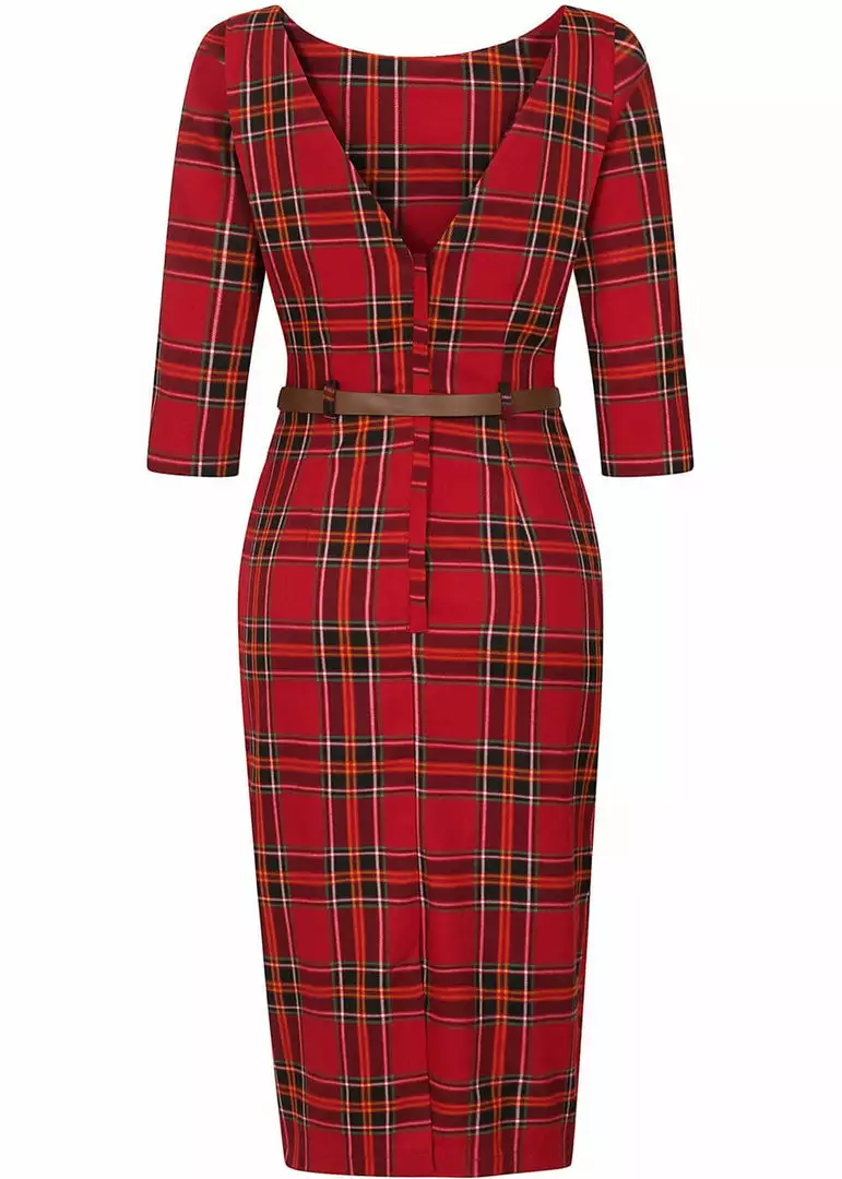 New In Collectif Adeline Berry Check 50's Pencil Dress Red 5 New In Collectif Adeline Berry Check 50's Pencil Dress Red