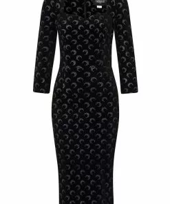 Collectif Vanessa Glitter Moon Velvet 50's Pencil Dress Black