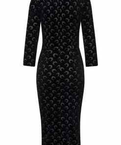 Collectif Vanessa Glitter Moon Velvet 50's Pencil Dress Black
