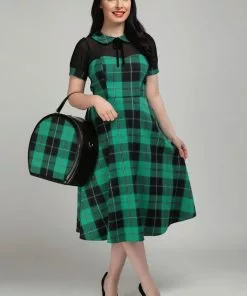 Collectif Mac Foliage Check 40's Swing Dress Multi New In