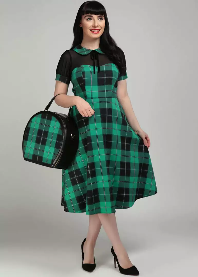 Collectif Mac Foliage Check 40's Swing Dress Multi New In 4 Collectif Mac Foliage Check 40's Swing Dress Multi New In