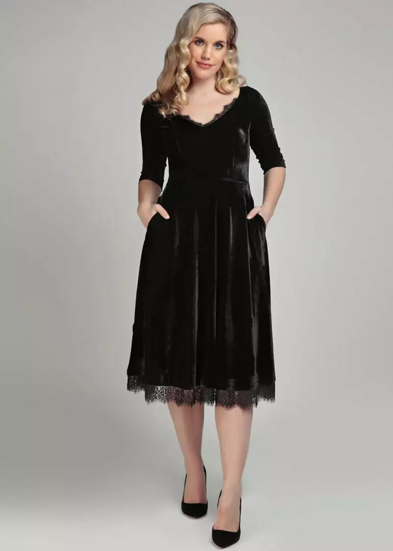 Collectif Lacey Velvet 50's Swing Dress Black New In 4 Collectif Lacey Velvet 50's Swing Dress Black New In