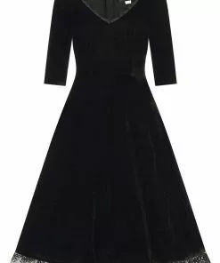 Collectif Lacey Velvet 50's Swing Dress Black New In