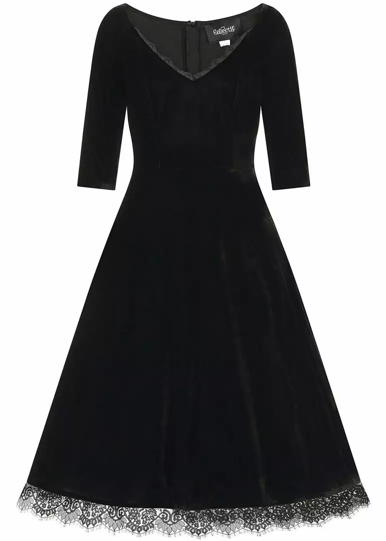 Collectif Lacey Velvet 50's Swing Dress Black New In 3 Collectif Lacey Velvet 50's Swing Dress Black New In